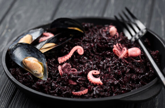 riz noir mejillones calamares